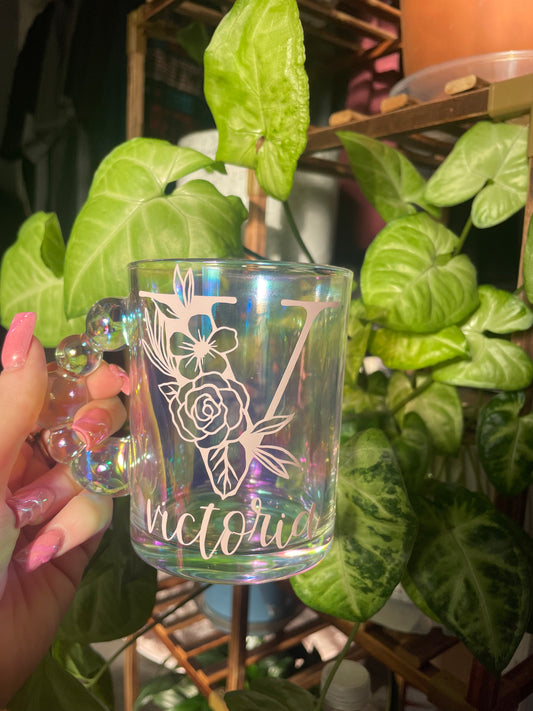 12 oz Customizable Initial Glass Mug